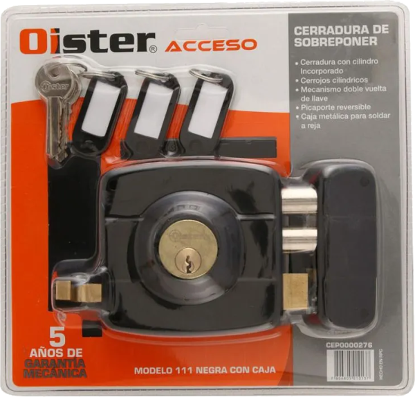 Cerradura Sobreponer Oister 111 Negra C/n Caja Metalica